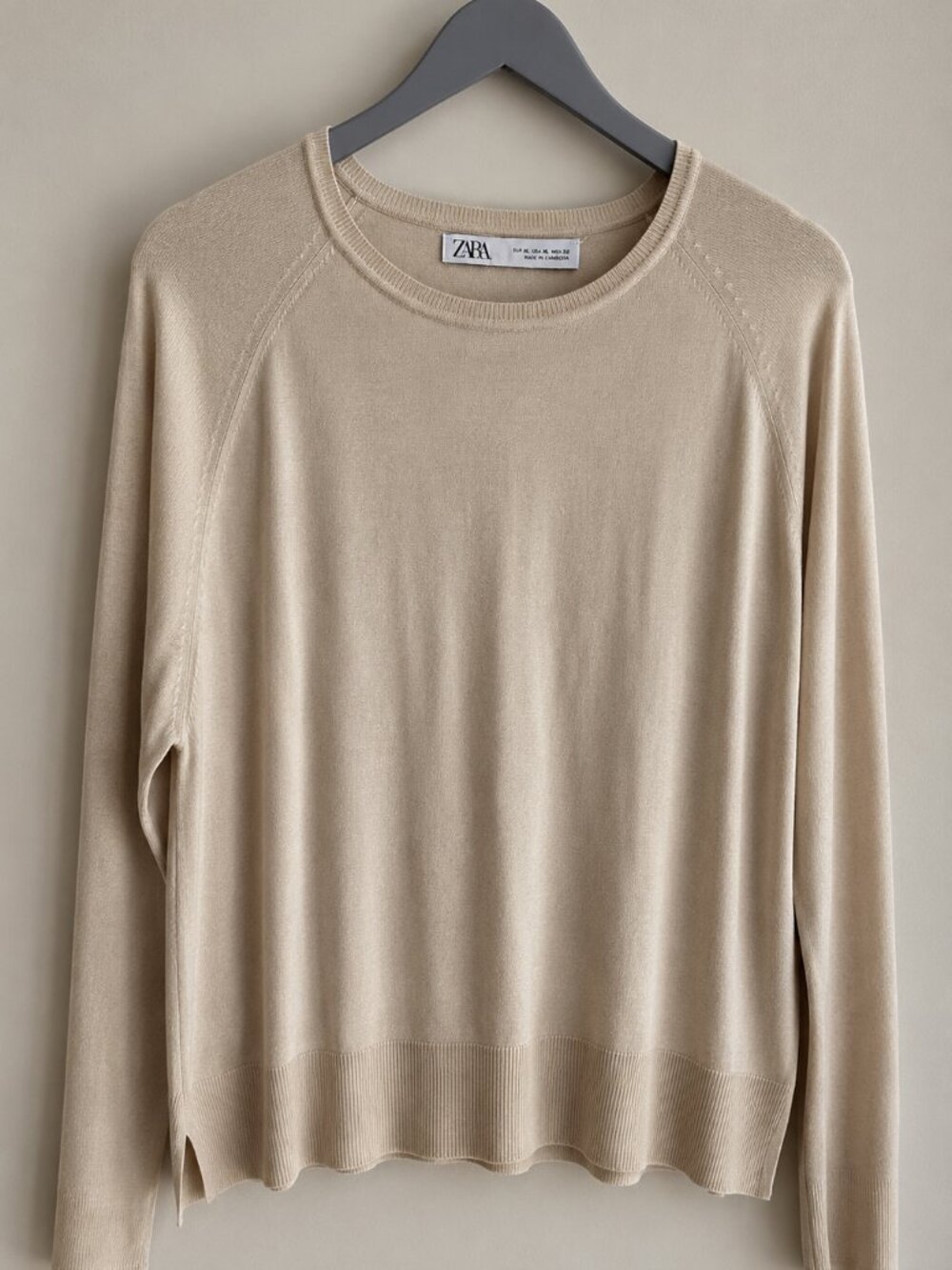 Zara Beige Silky Viscose Blend Lightweight Knit Sweater Women's XL